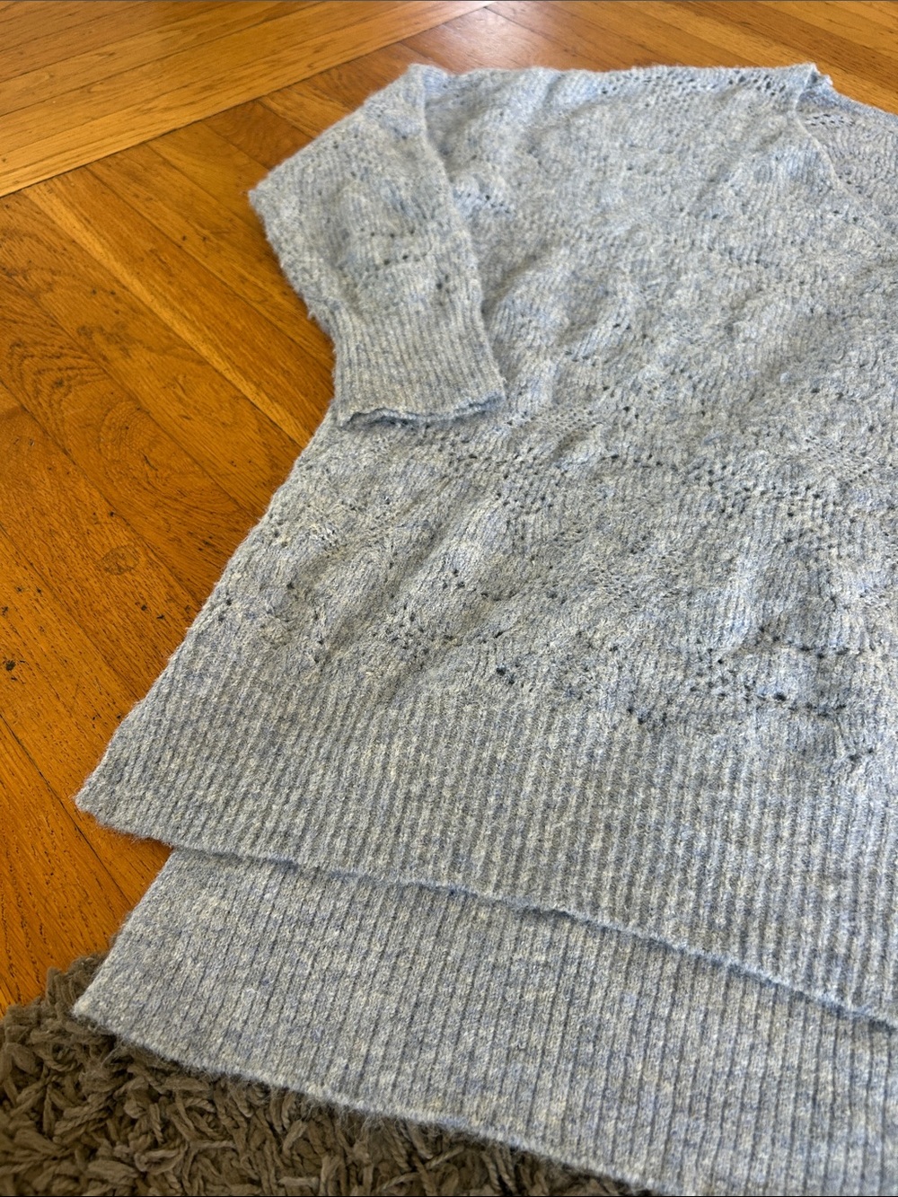 Intimately Free People C.O.Z.Y. Pointelle Light Blue Oversized Knit Sweater XS/S - Picture 5 of 11
